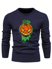 Jack O Lantern Slim Warm Sweater Men's Retro Style Crew Neck Pullover