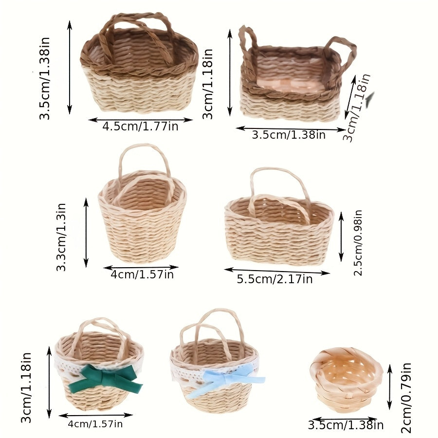 Set of Handcrafted Raffia Woven Baskets for Dollhouse Decor