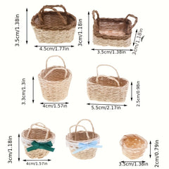 Set of Handcrafted Raffia Woven Baskets for Dollhouse Decor