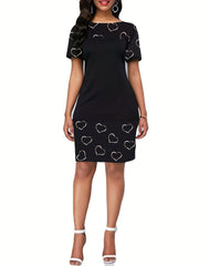 Crew Neck Pencil Dress Short Sleeve for Women