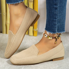 Women's Knitted Flat Shoes Comfy Square Toe Slip On Casual Walking Flats