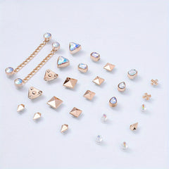 26pcs Punk Rhinestones & Chain Shoe Charms For Clogs Garden Shoes DIY