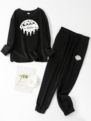 Santa Claus & Moon Print Fleece Top & Joggers Pajamas 2 Piece Set