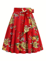 Polka Dot Print Pleated Skirt Vintage Bow Flare Skirt for Spring & Summer