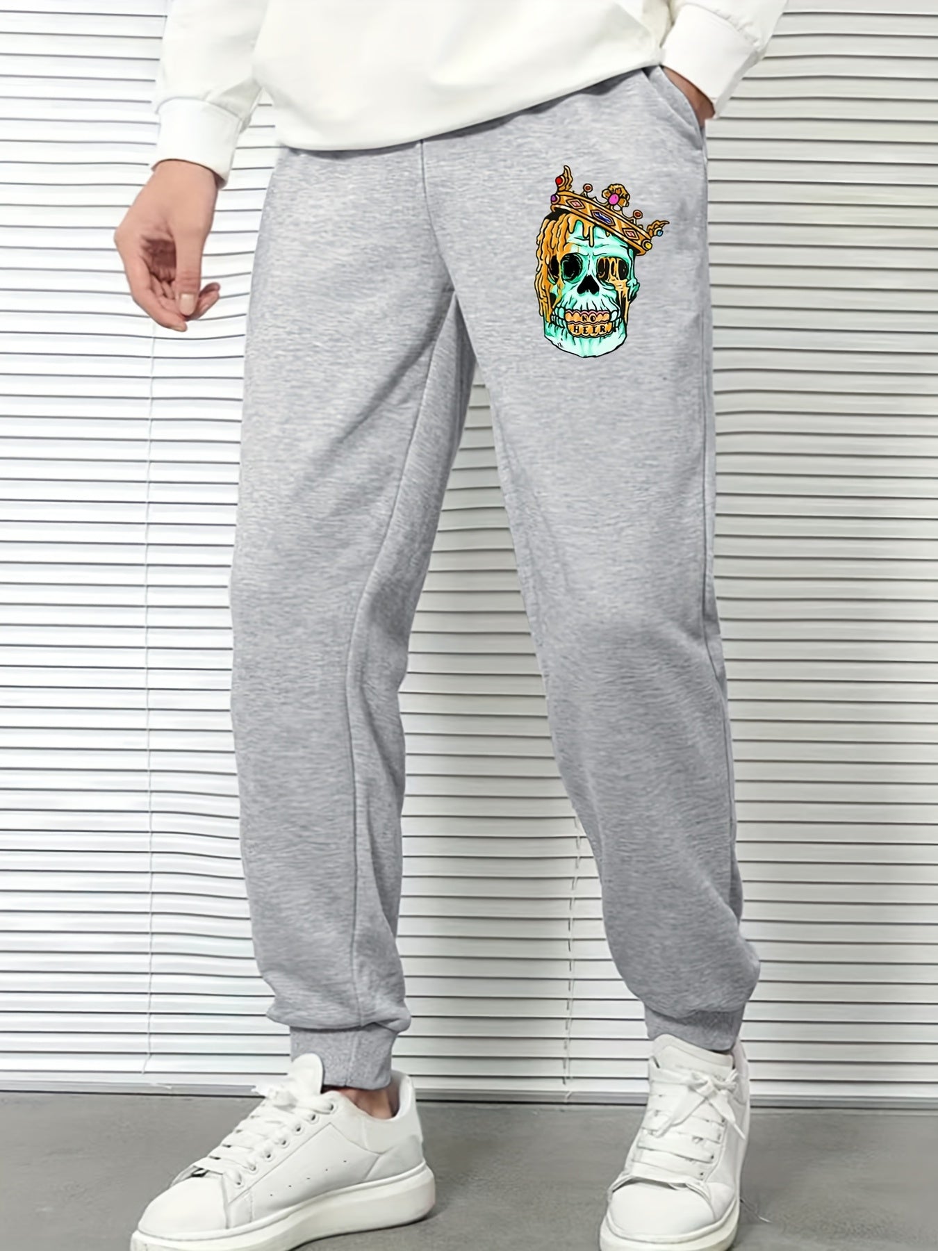 Men's Skull Print Drawstring Sweatpants Elastic Waist Active Pants