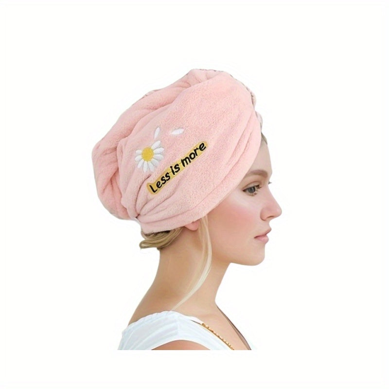 Daisy Embroidered Hair Drying Cap Coral Velvet Hair Towel