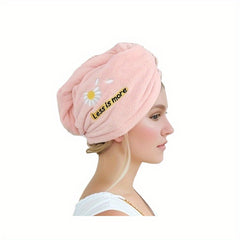Daisy Embroidered Hair Drying Cap Coral Velvet Hair Towel