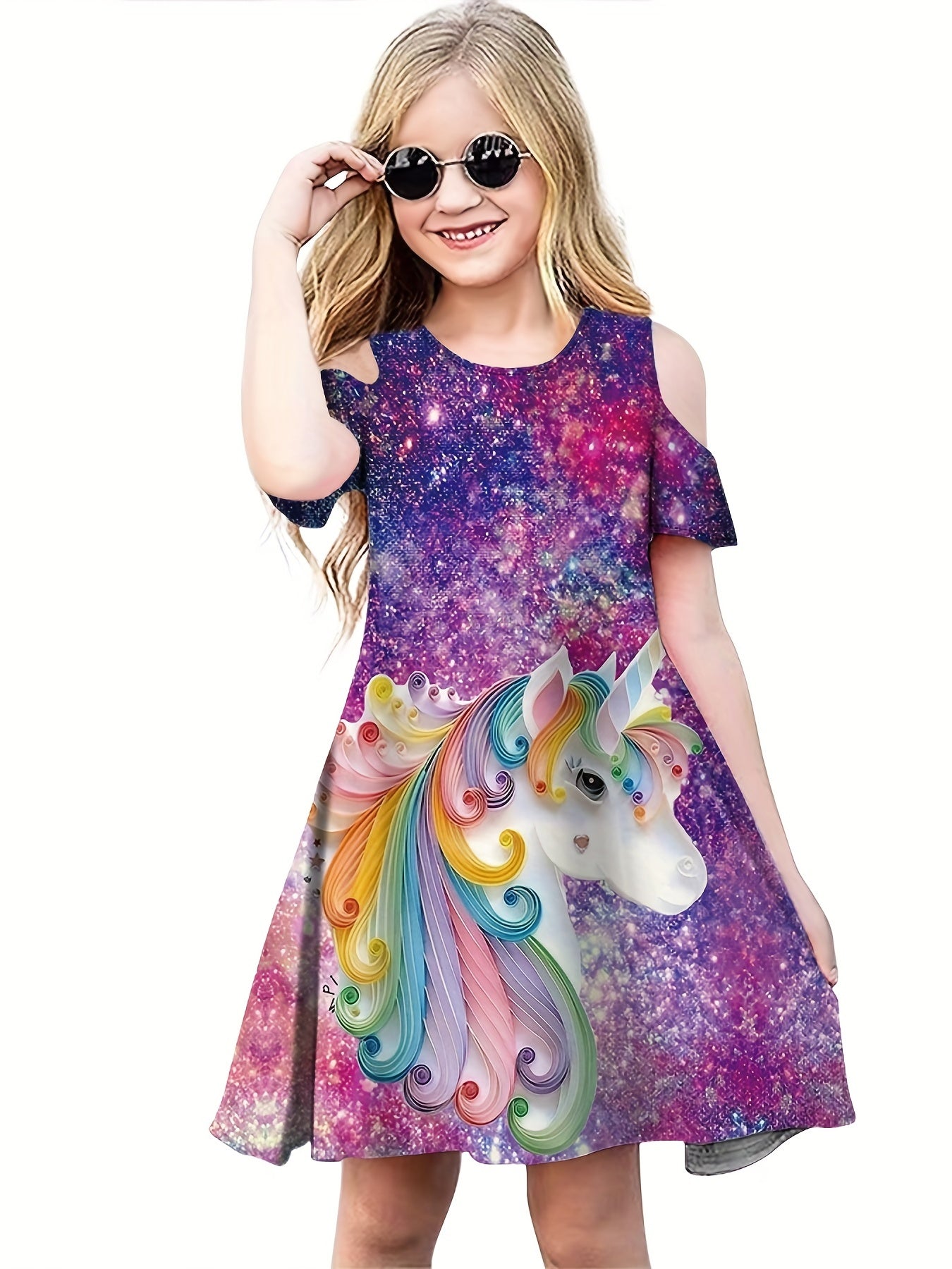 Summer Girls Fancy Horse Cartoon 3D Print Dresses Kids Party Princess Dress