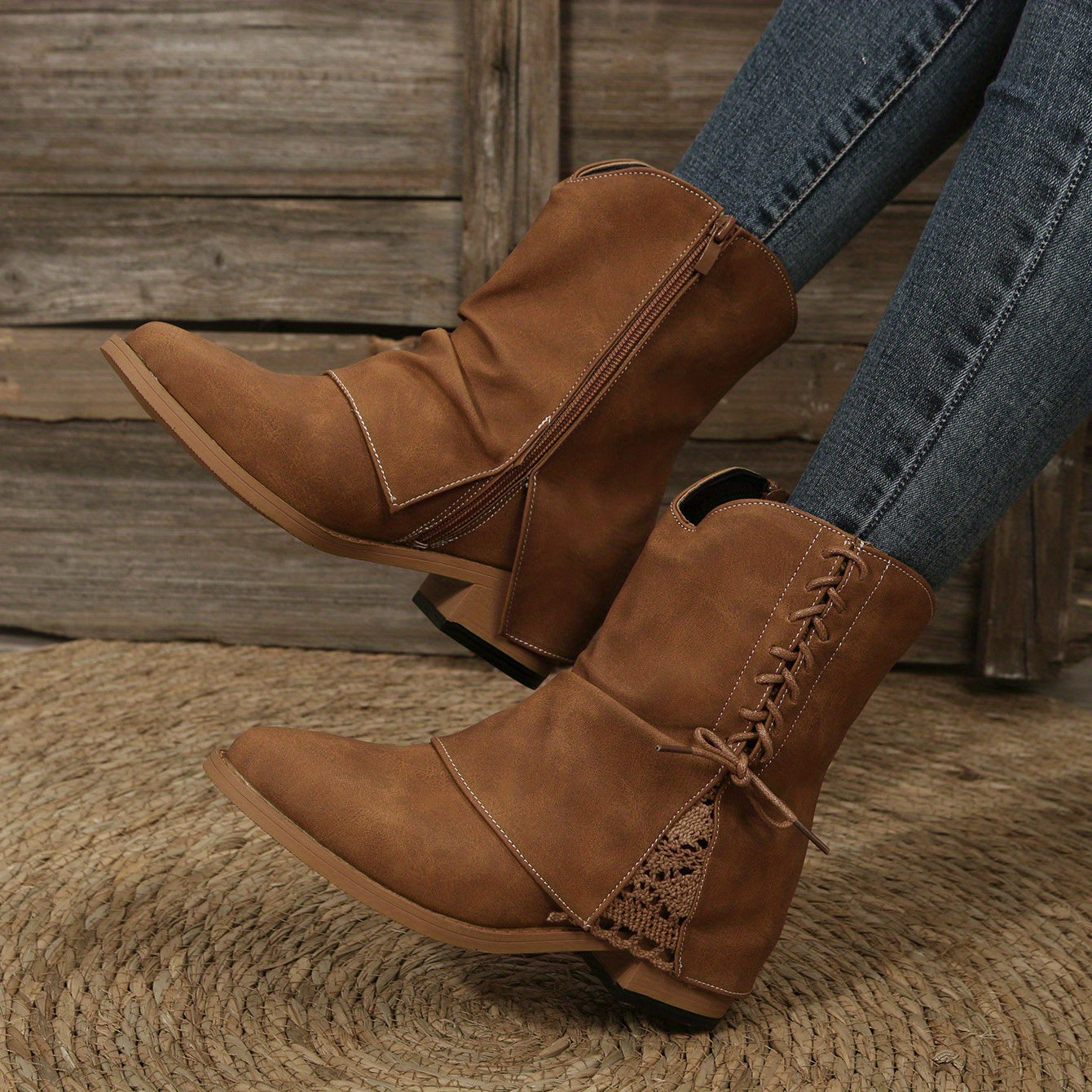 Chunky Heel Lace-Up Ankle Boots Retro Short Boots