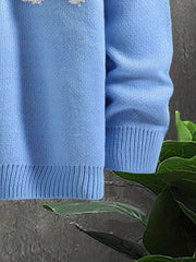 Cloud Chenille Embroidery Crew Neck Pullover Sweater for Men