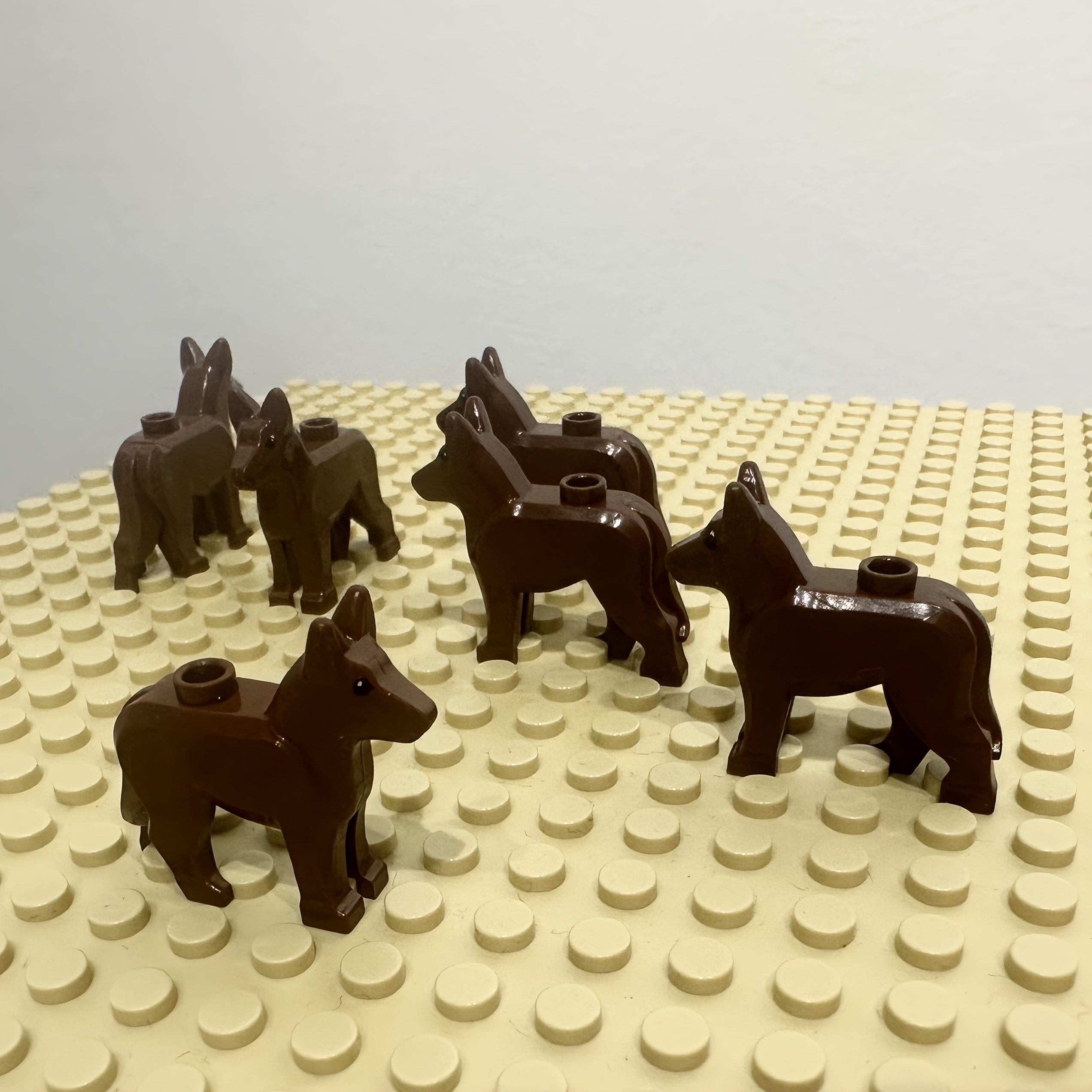 6pcs Dog Building Block Accessories Animal Theme Dog Figurines Deep Brown