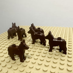 6pcs Dog Building Block Accessories Animal Theme Dog Figurines Deep Brown