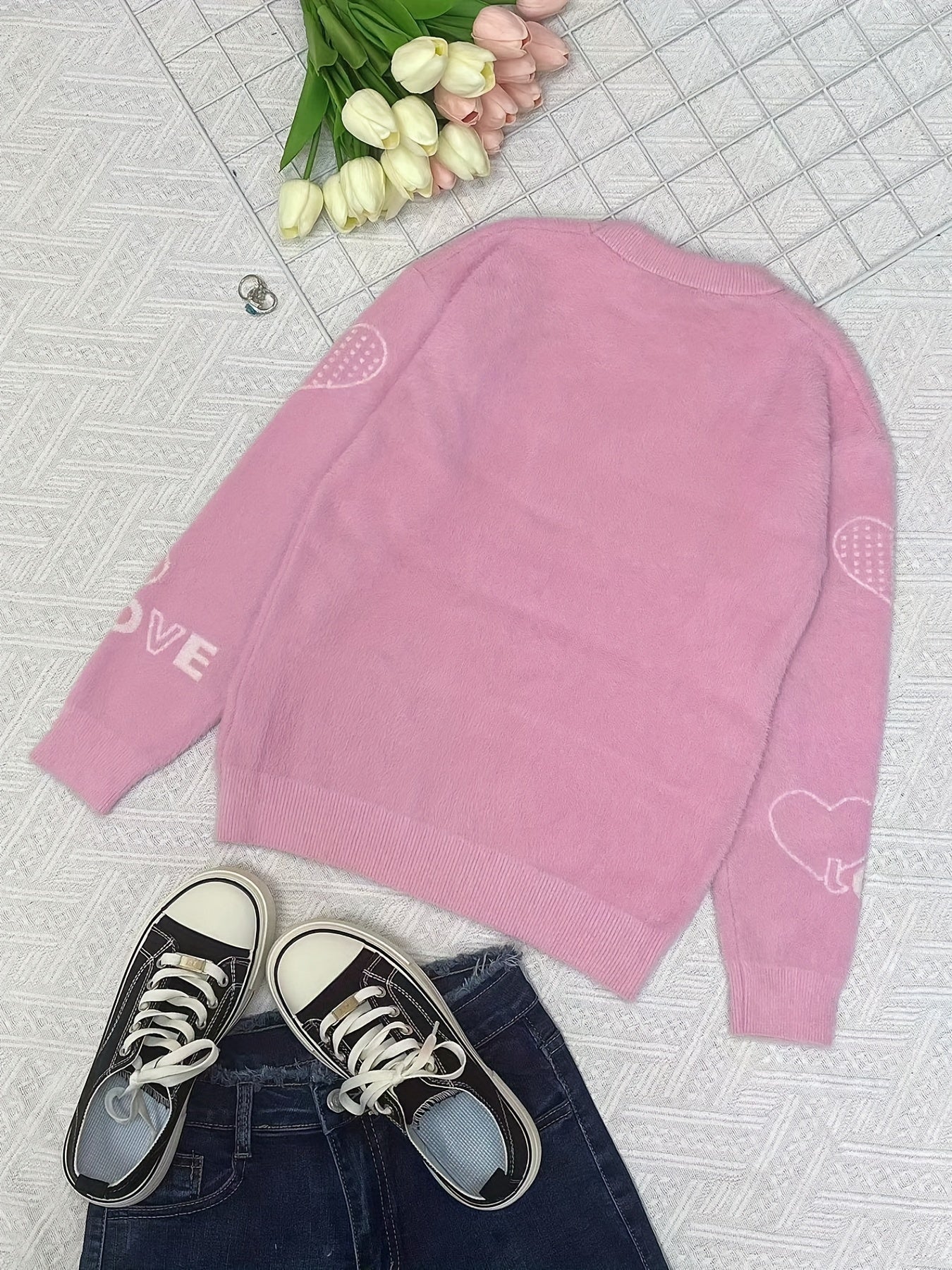 Girls Graphic Fleece Long Sleeve Pullover Sweater