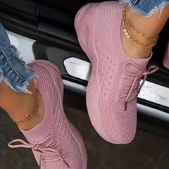 Women's Minimalist Solid Running Shoes Mesh Breathable Lace Up Sneakers