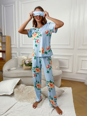 Floral Print Pajamas Set Short Sleeve Top & Pants