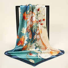 Maple Leaf Flower Print Bandana Satin Square Scarf Silk Shawl Women