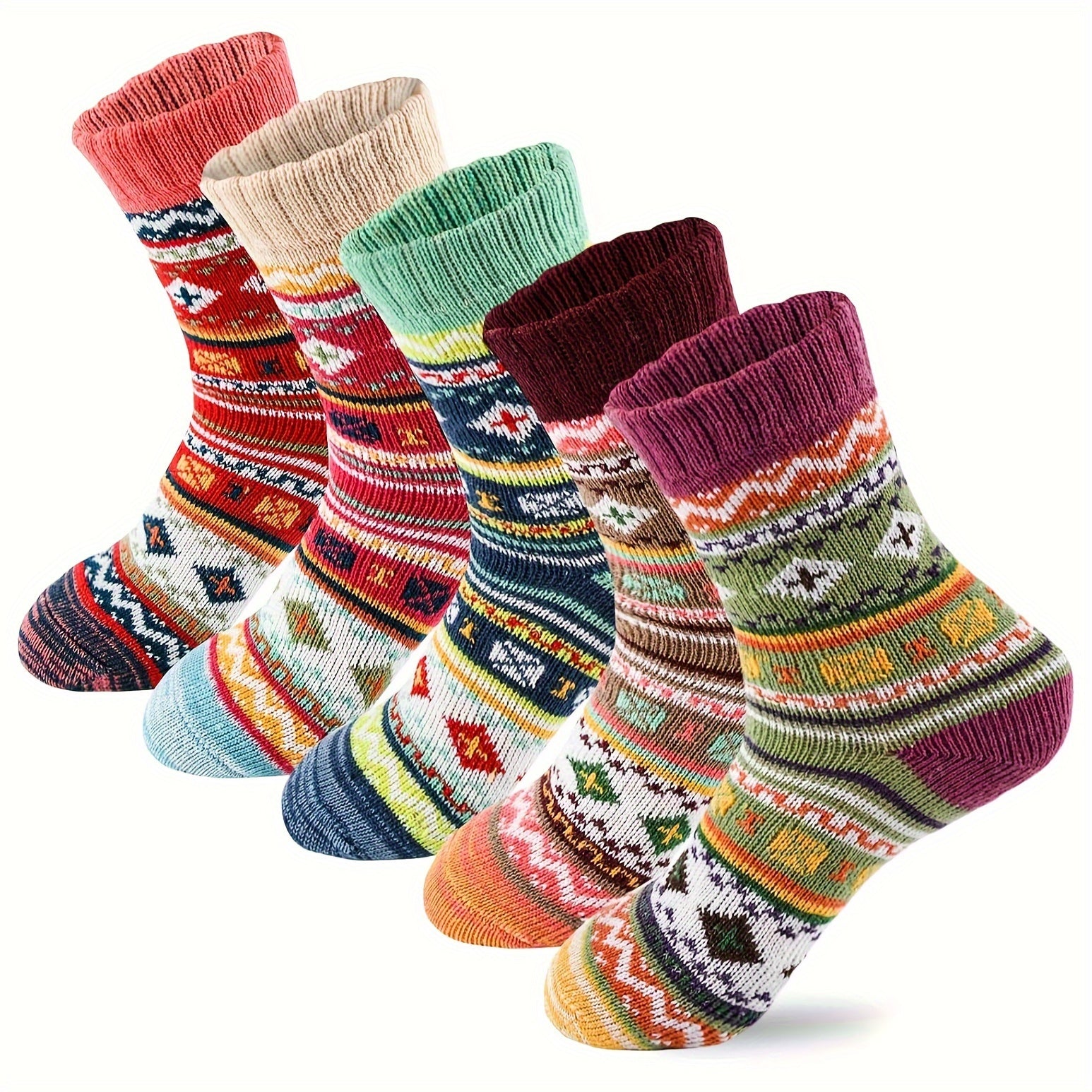 Boho Winter Warm Socks for Men & Women Christmas Retro Stretchy Socks
