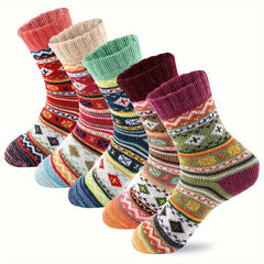 Boho Winter Warm Socks for Men & Women Christmas Retro Stretchy Socks