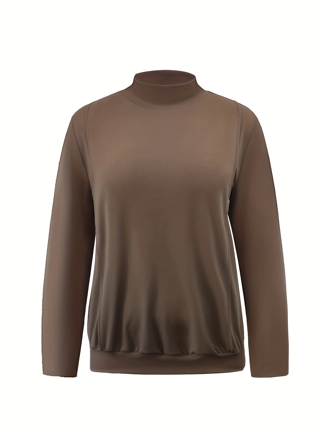 Solid Long Sleeve Mock Neck Pullover Top & Pants Set