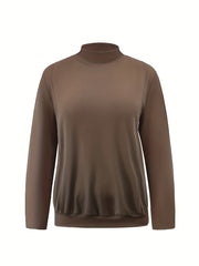 Solid Long Sleeve Mock Neck Pullover Top & Pants Set