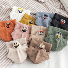 10 Pairs Kids Cotton Anime Smile Face Embroidered Ankle Socks