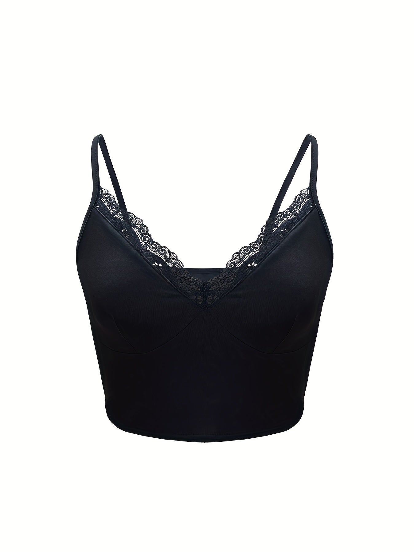 Lace Panel Spaghetti Strap Crop Top Sexy V neck Sleeveless Cami Top