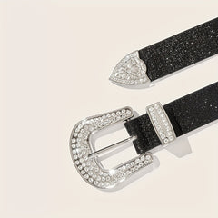 Punk PU Belt Rhinestone Buckle Western Dress Waistband