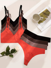 Seamless Bra & Panties Set Wireless Bra & Thong Lingerie Women's Underwear