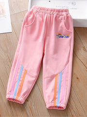 Girls' Embroidery Stripe Active Jogger Pants with Pockets