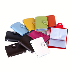 24 Card Slots Double-sided Card Case Solid Leather Wallet PVC Lady Card Holder