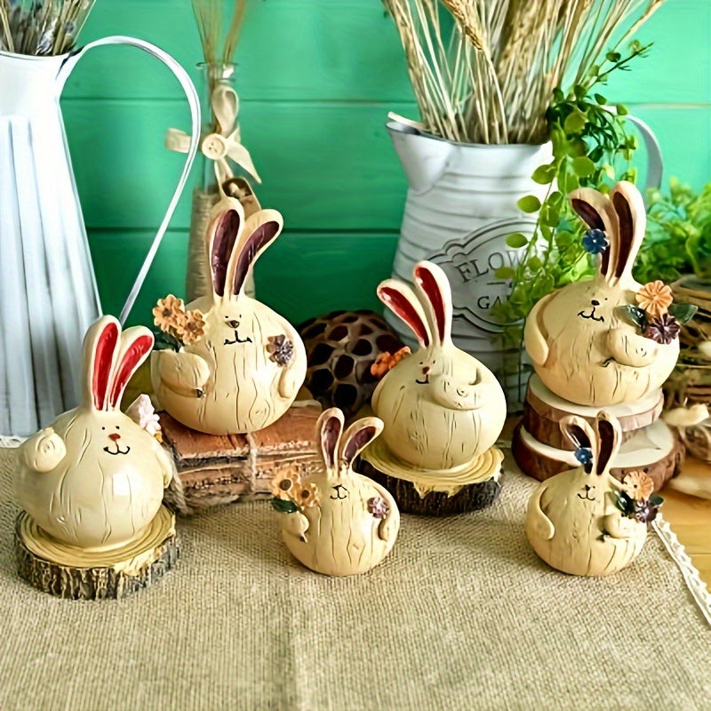 Easter Resin Decorations - Rabbit & People Picking Flowers - Rural Style
