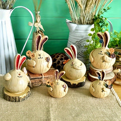 Easter Resin Decorations - Rabbit & People Picking Flowers - Rural Style