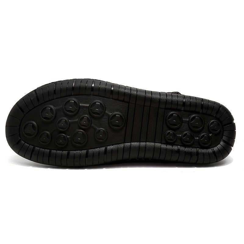 Men's Vintage Leather Slide Sandals Hook and Loop Casual Walking Shoes