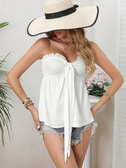 Ruffle Trim Tie Front Tube Top Vacation Peplum Cover Up