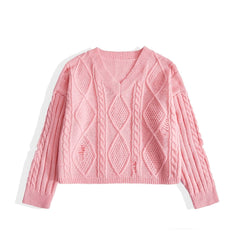 V Neck Long Sleeve Pullover Sweater