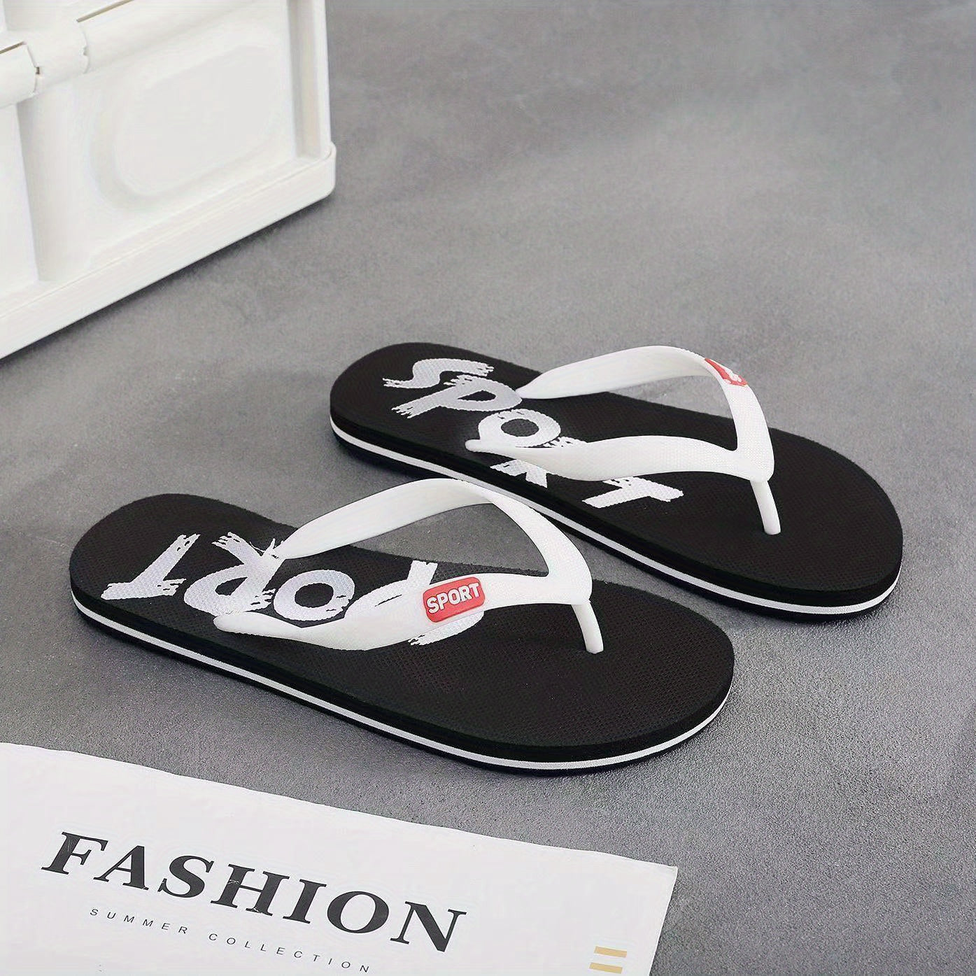 Men's Casual Letter Print Slip On Flip Flops Lightweight Non slip Thong Sandals