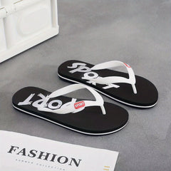 Men's Casual Letter Print Slip On Flip Flops Lightweight Non slip Thong Sandals