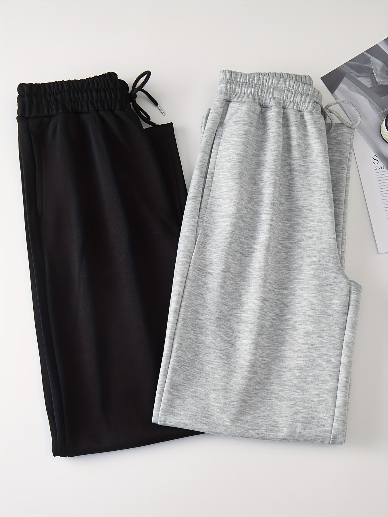 2pcs Elastic Drawstring Sweatpants Women's Activewear