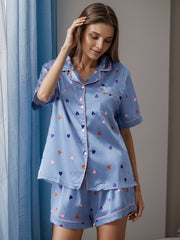 Heart Print Pajama Set Short Sleeve Top & Shorts Sleepwear