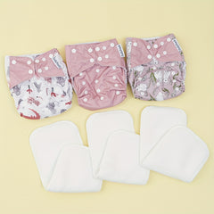 3pcs Eco-friendly Washable Baby Cloth Diaper Set with Inserts