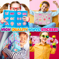 100 Pink Cartoon Vinyl Stickers for Water Bottles Laptop Luggage G