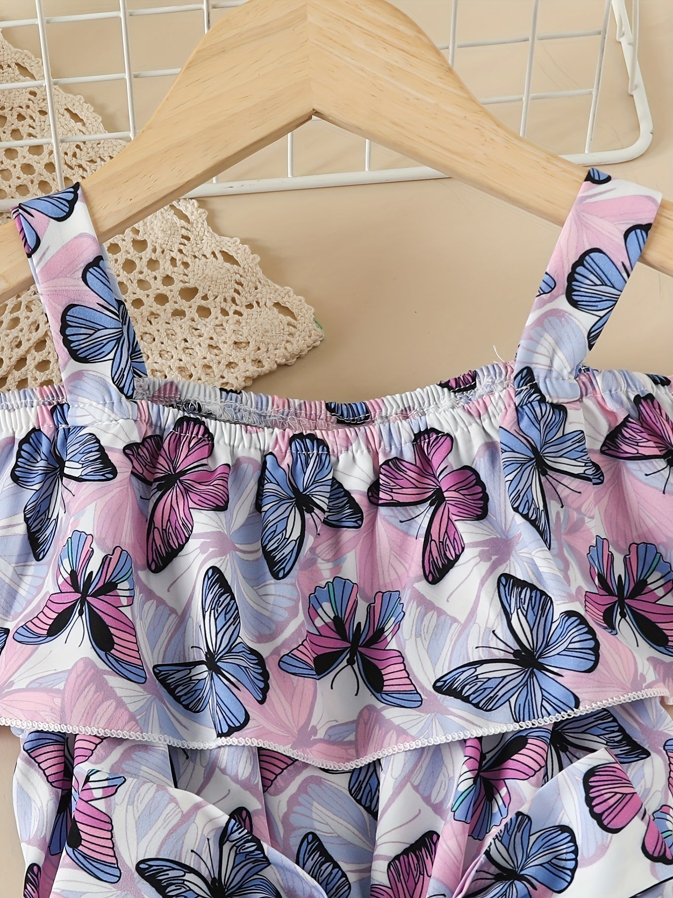 Toddler Girls Butterfly Graphic Princess Dress Cold Shoulder Ruffle Trim Belted
