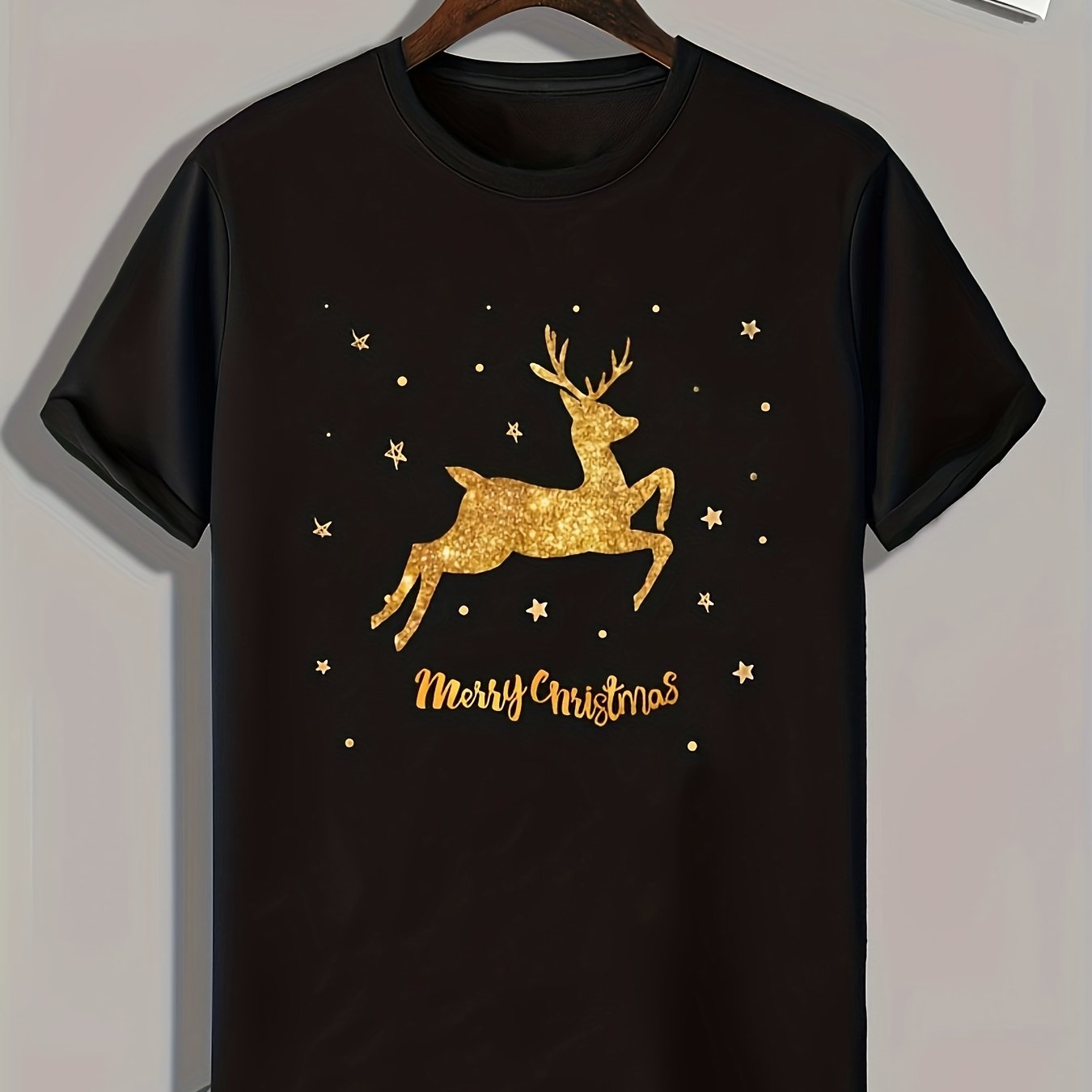 Christmas Deer Print Men's Graphic T-shirt for Summer