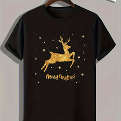 Christmas Deer Print Men's Graphic T-shirt for Summer