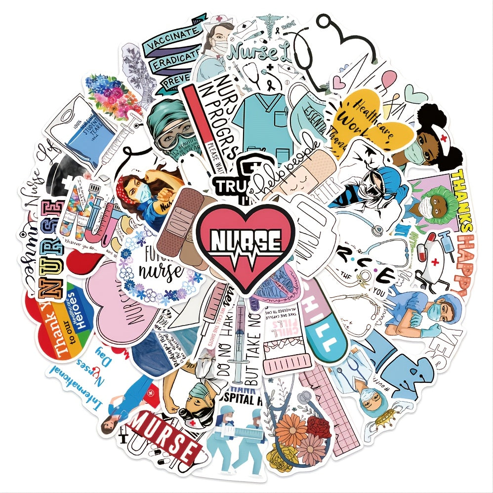 50 Nurse Themed Doodle Stickers for Laptops and More