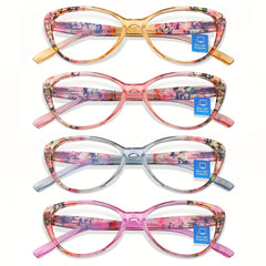 Floral Cat Eye Reading Glasses for Women Light Blocking Anti Eye Strain Glare