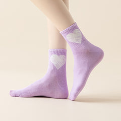 Heart Print Mid Tube Socks, 6 Pairs