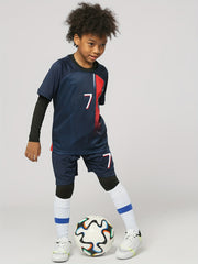Quick Dry Kids Football Jersey & Shorts Set For Training - Striped Design