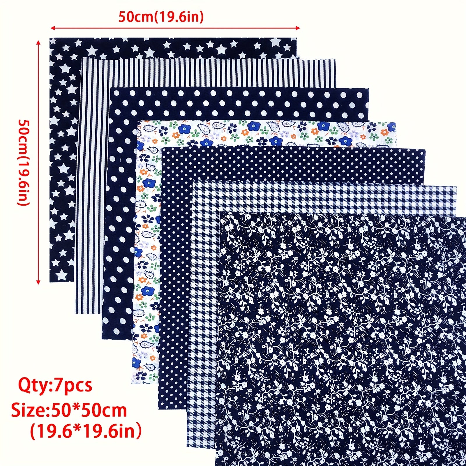 7pcs 49 78 X 49 Navy Cotton Fabric Quilting Patchwork Fabric Square
