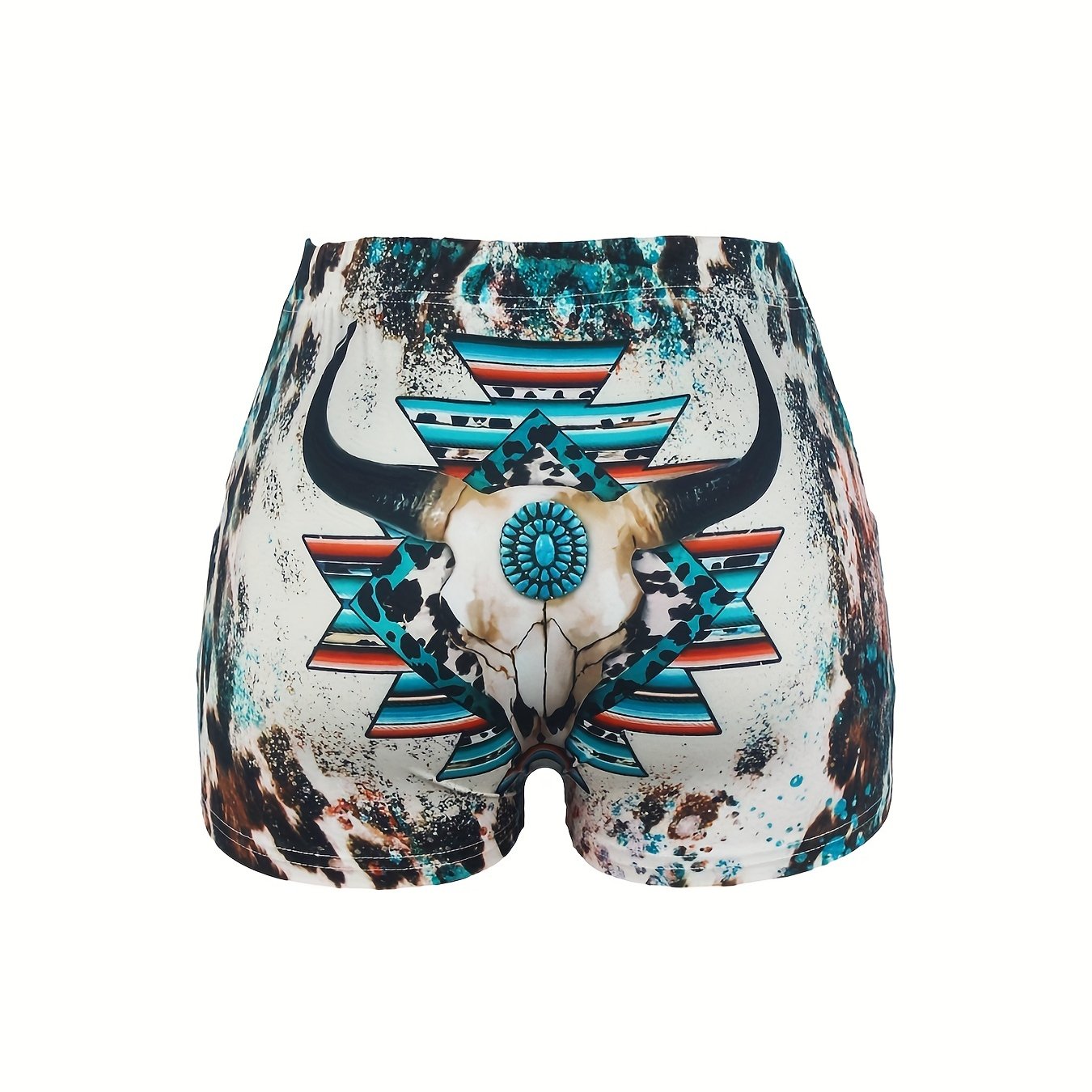 Bull Skull Print Skinny Shorts Women's Clothing